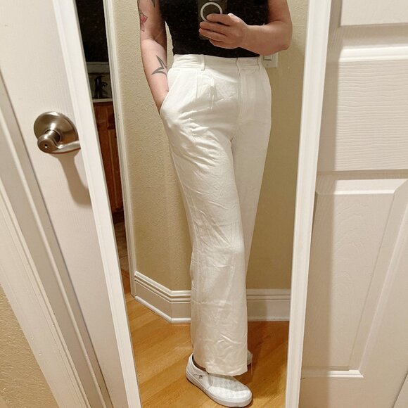 Anthropologie High Waisted White Linen Mix Pleated Pants - Size Medium - Picture 1 of 12